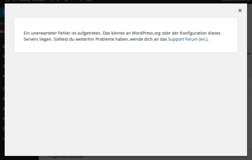 Abb.: WordPress zeigt eine Fehlermeldung